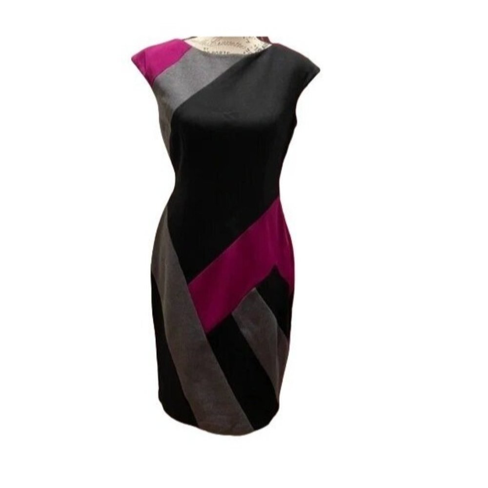 NWT Maggy London Black and Magenta Form Fitting Dress Size 6